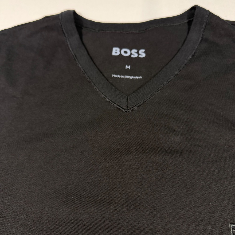 Hugo Boss Mens Black V-Neck T-Shirt Short Sleeve Tonal Logo Size M - Picture 8 of 11